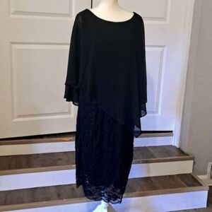 Pinup Fashion Cape Dress with Chiffon Overlay Black Bodycon Lace Dress Sz 22 NWT